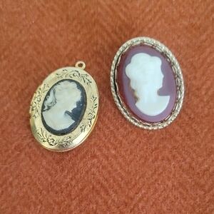 Cameo Locket And Brooch Set